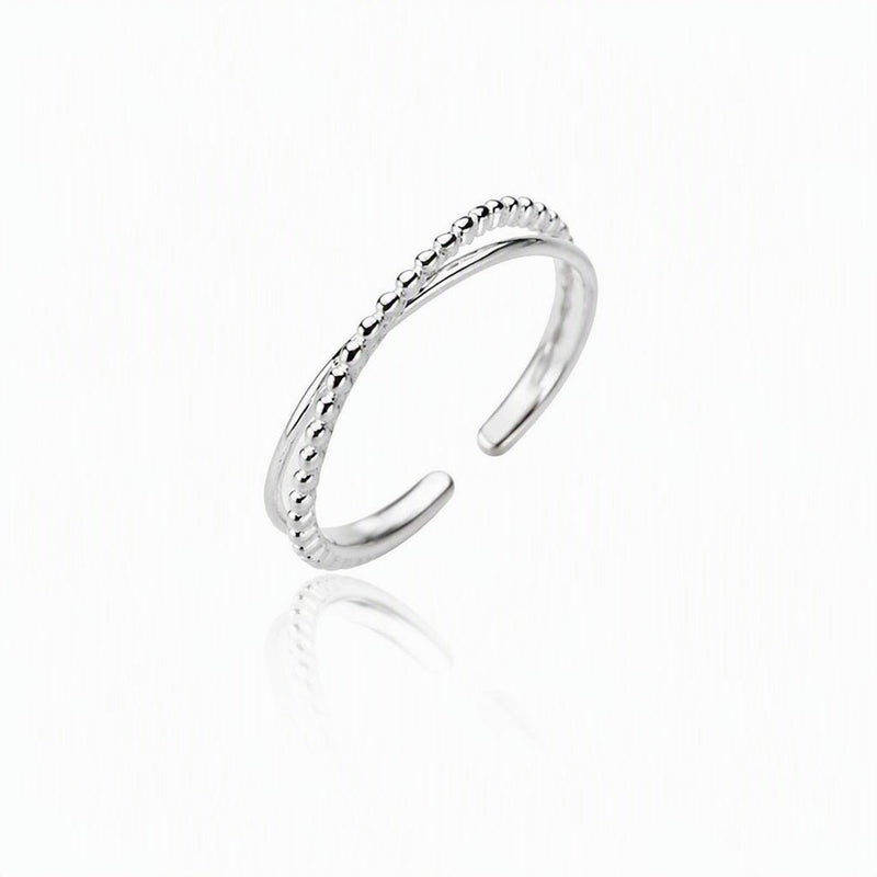 Sterling Silver Dual Row "X" Crossover Adjustable Ring - Leila Jewels