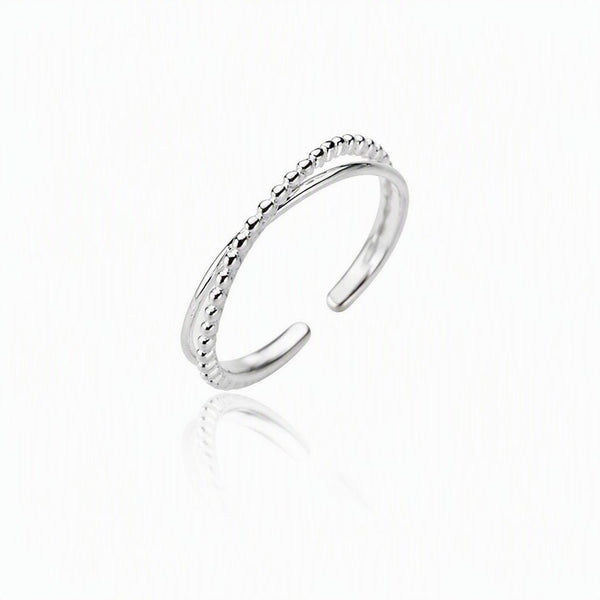 Sterling Silver Dual Row "X" Crossover Adjustable Ring - Leila Jewels