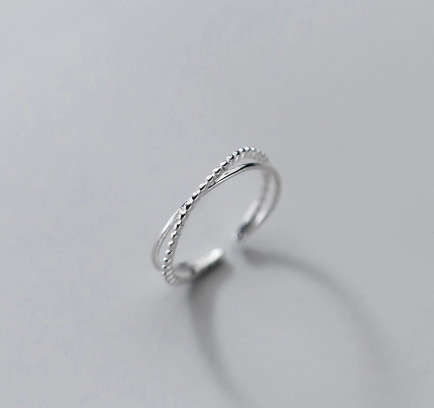 Sterling Silver Dual Row "X" Crossover Adjustable Ring - Leila Jewels