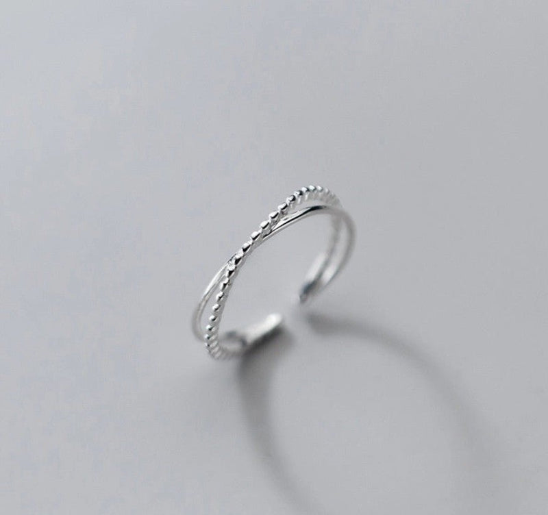 Sterling Silver Dual Row "X" Crossover Adjustable Ring - Leila Jewels
