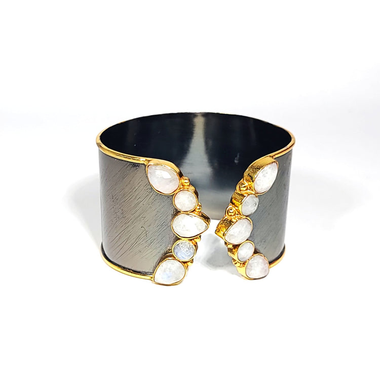 Two - Tone Gemstone Cuff - Leila Jewels