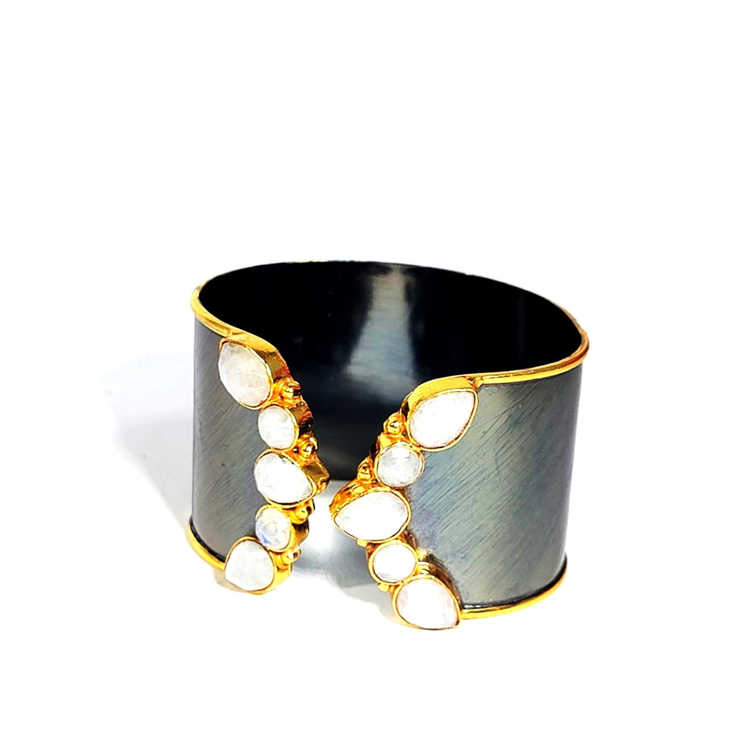 Two - Tone Gemstone Cuff - Leila Jewels