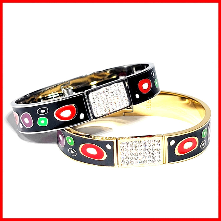 Colorful Enamel and Pavé Bangle - Leila Jewels