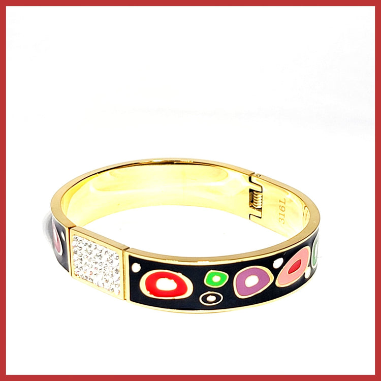 Colorful Enamel and Pavé Bangle - Leila Jewels