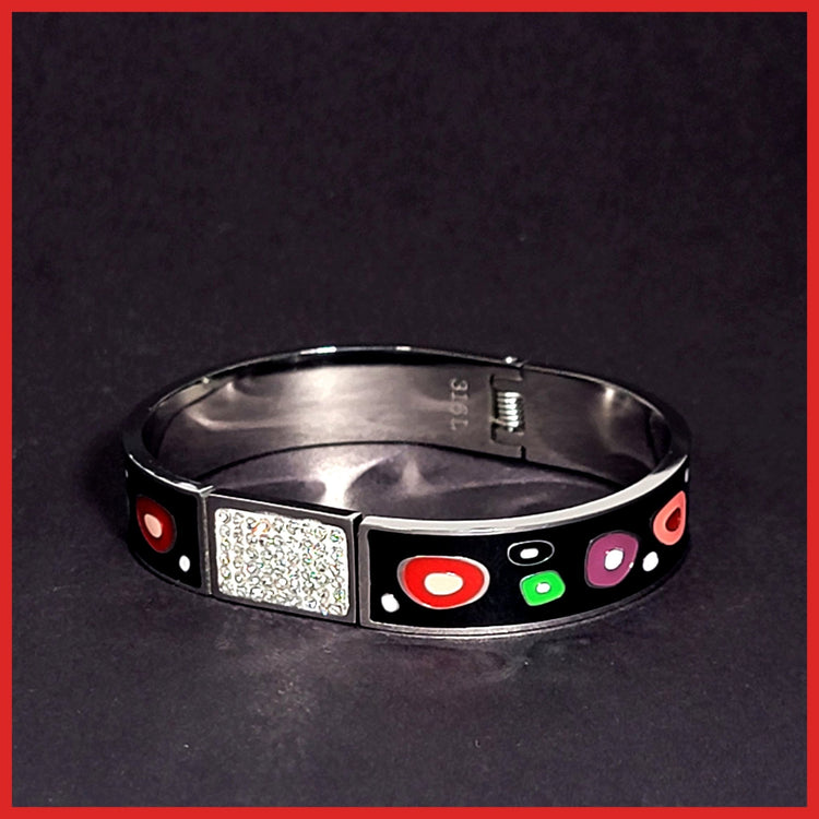 Colorful Enamel and Pavé Bangle - Leila Jewels