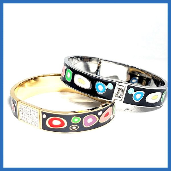 Colorful Enamel and Pavé Bangle - Leila Jewels