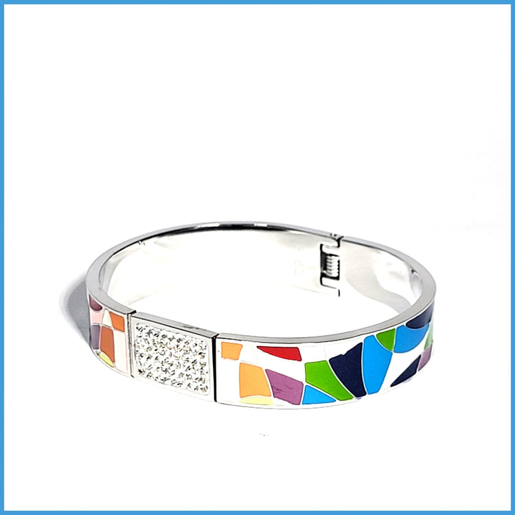 Colorful Enamel and Pavé Bangle - Leila Jewels