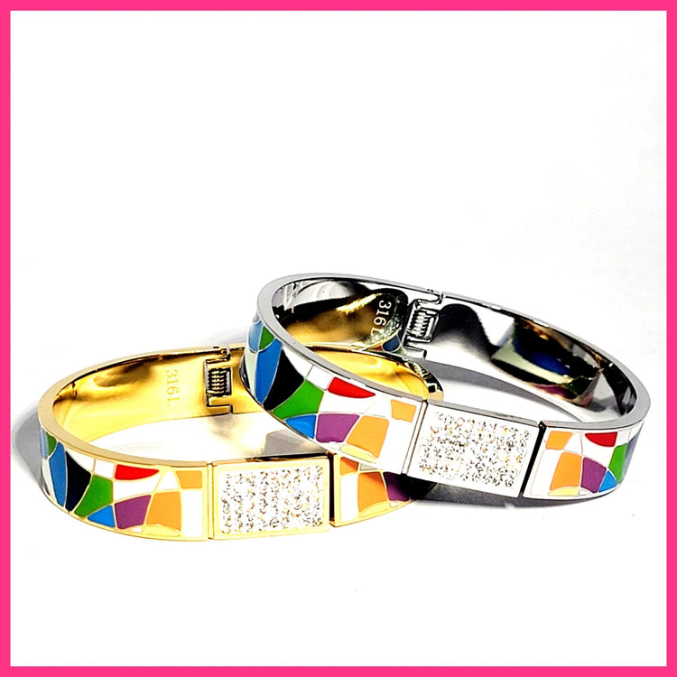 Colorful Enamel and Pavé Bangle - Leila Jewels