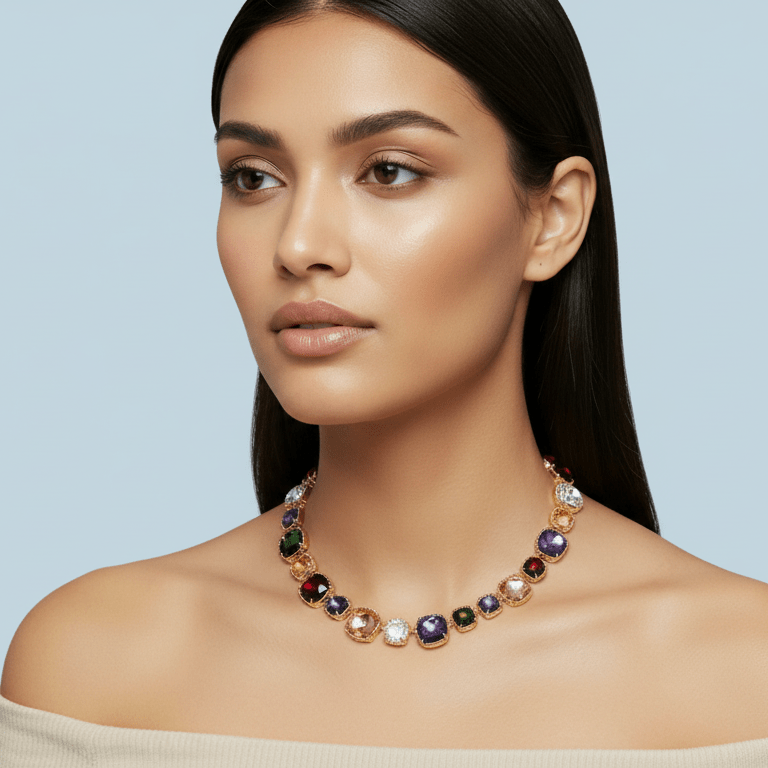 Multicolor Stones Collier Necklace - Leila Jewels
