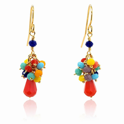 Multi - color Crystal Cluster Earrings - Coral - Leila Jewels