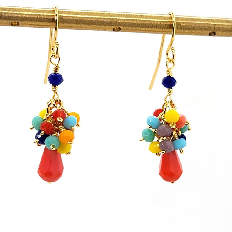 Multi - color Crystal Cluster Earrings - Coral - Leila Jewels
