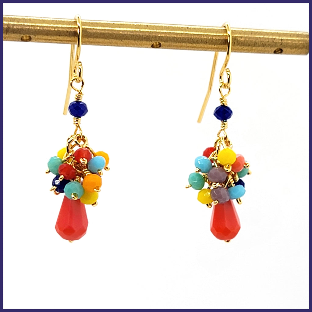 Multi - color Crystal Cluster Earrings - Coral - Leila Jewels