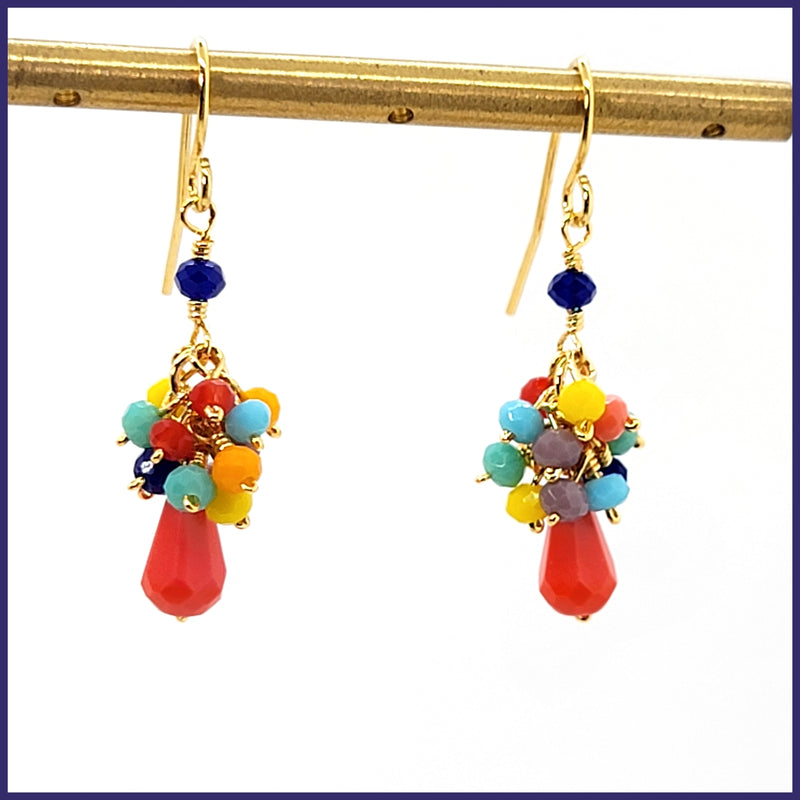Multi - color Crystal Cluster Earrings - Coral - Leila Jewels