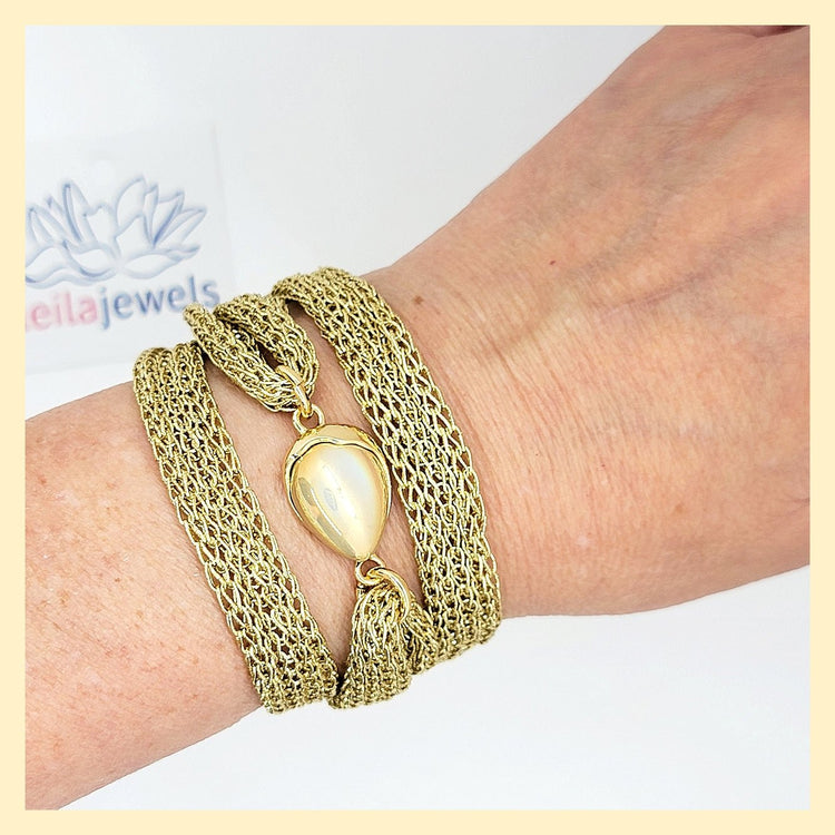 Woven Metallic Thread with Glass Bead Bracelet - Leila Jewels