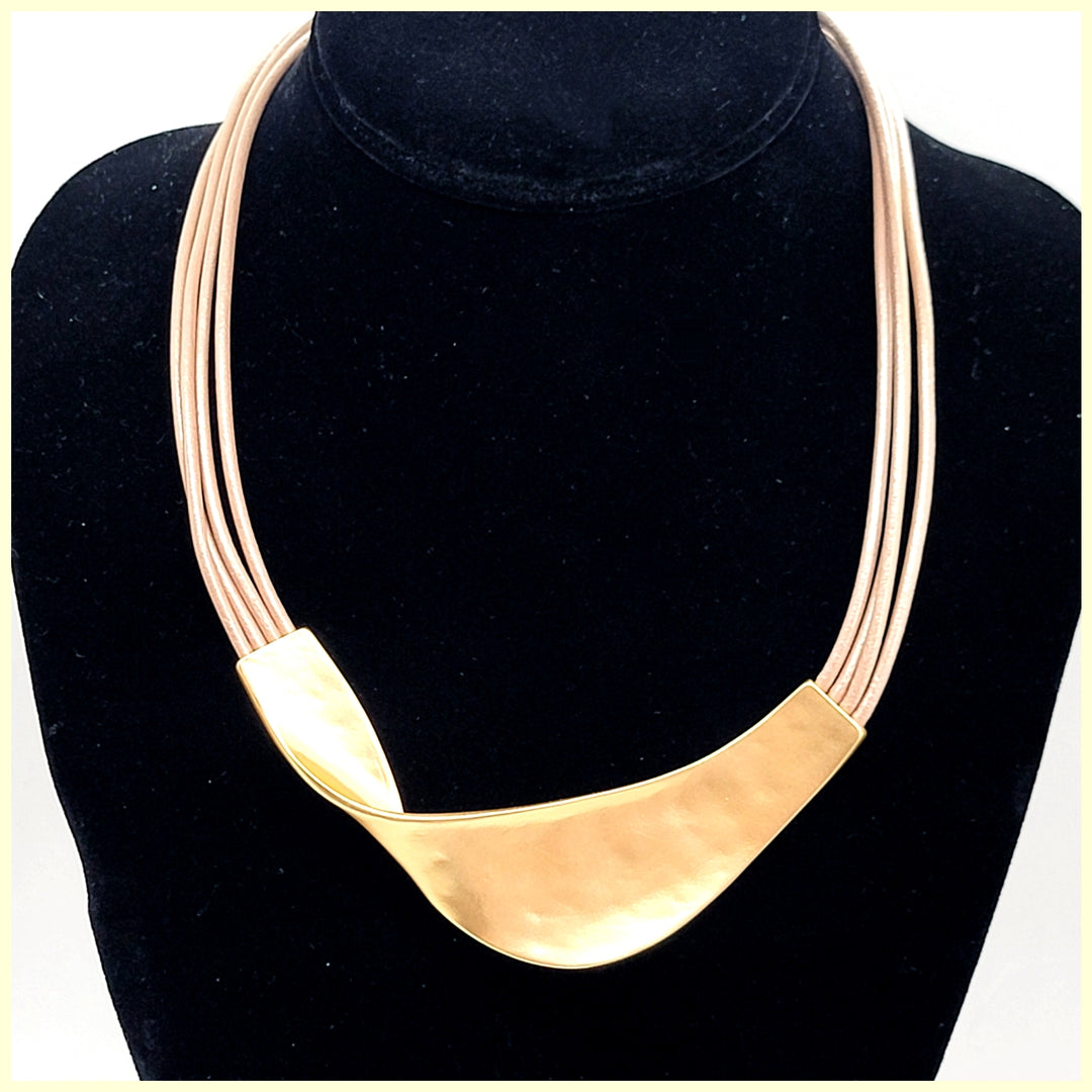 Matte Metal and Leather Twist Necklace