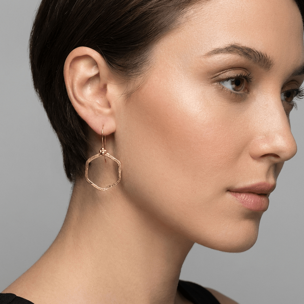 Brushed Gold Vermeil Hexagon Earrings - Leila Jewels