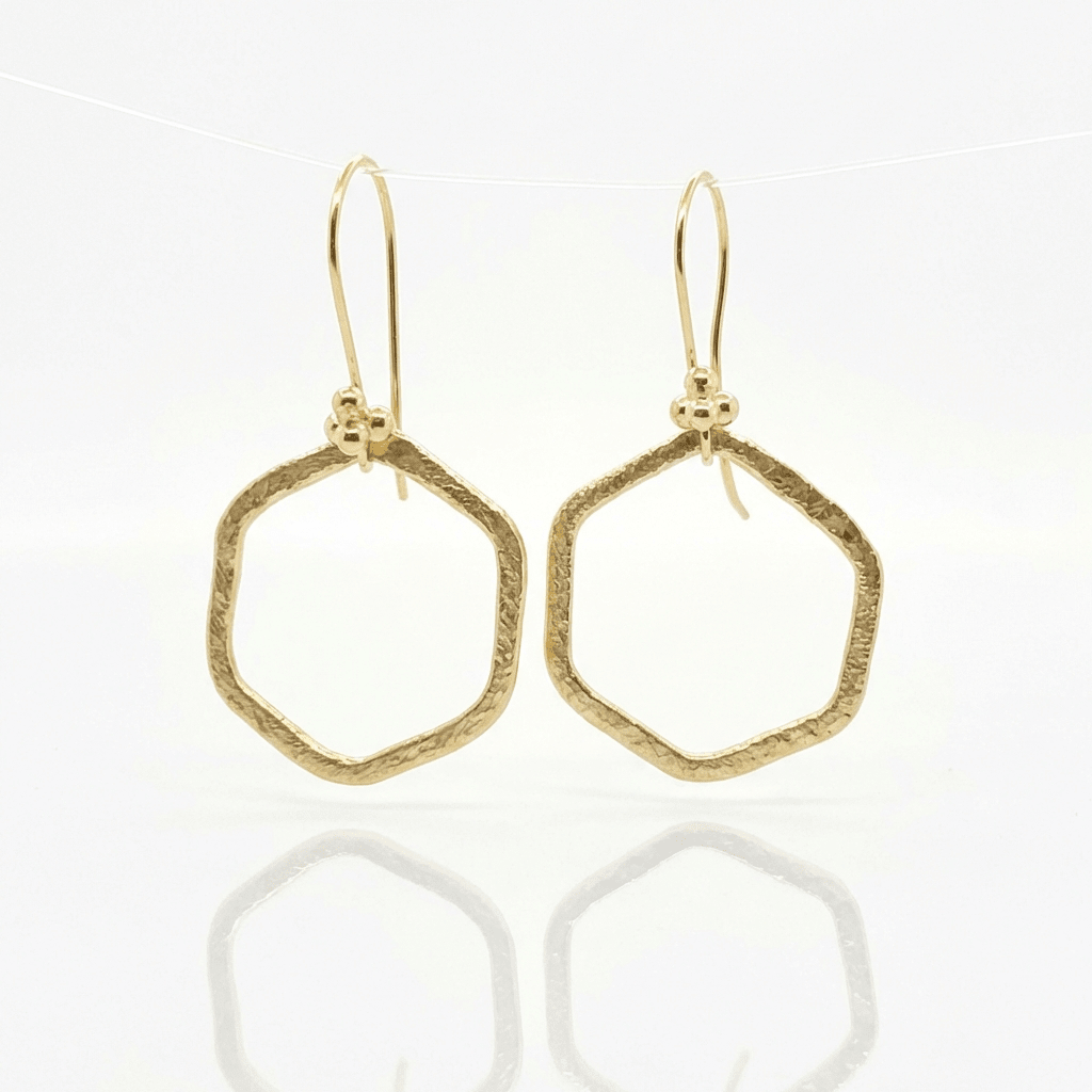 Brushed Gold Vermeil Hexagon Earrings - Leila Jewels