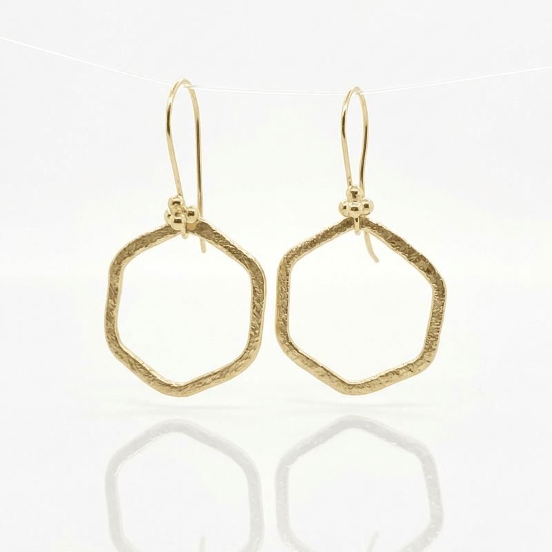 Brushed Gold Vermeil Hexagon Earrings - Leila Jewels