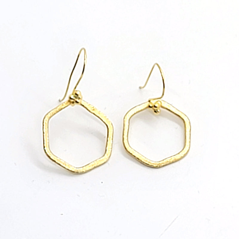 Brushed Gold Vermeil Hexagon Earrings - Leila Jewels