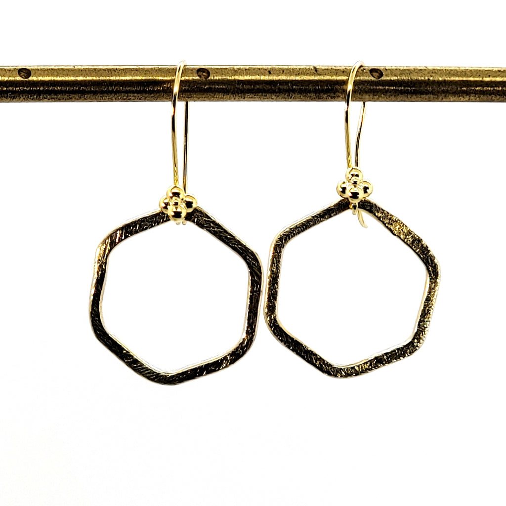 Brushed Gold Vermeil Hexagon Earrings - Leila Jewels