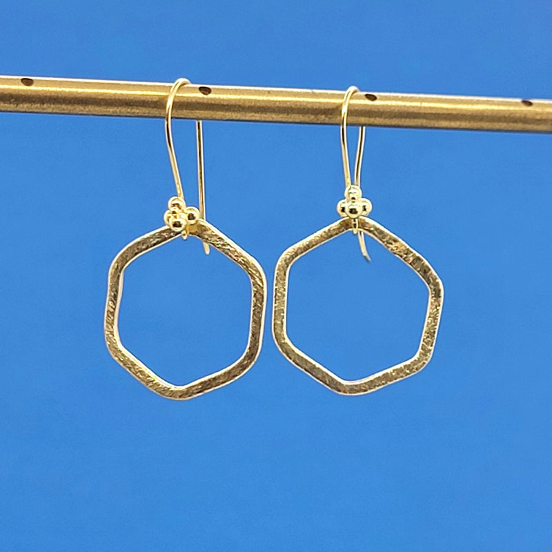 Brushed Gold Vermeil Hexagon Earrings - Leila Jewels