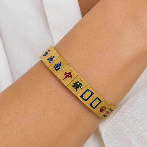 Gold Mah Jongg Cuff Bracelet - Leila Jewels