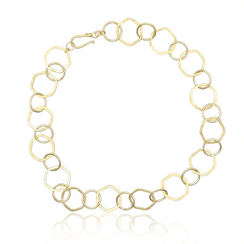 Brushed Gold Vermeil Hexagon Links Necklace - Leila Jewels