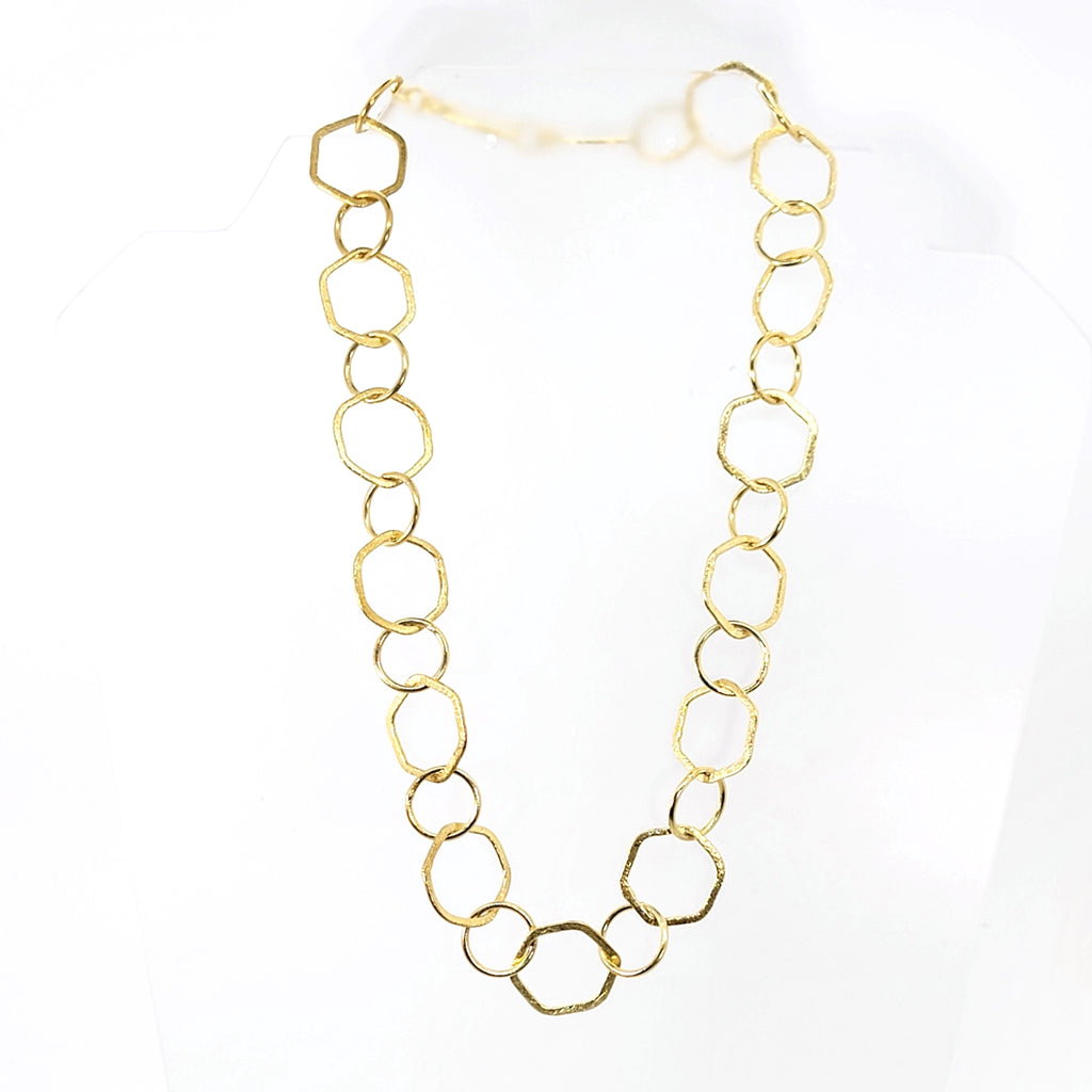 Brushed Gold Vermeil Hexagon Links Necklace - Leila Jewels