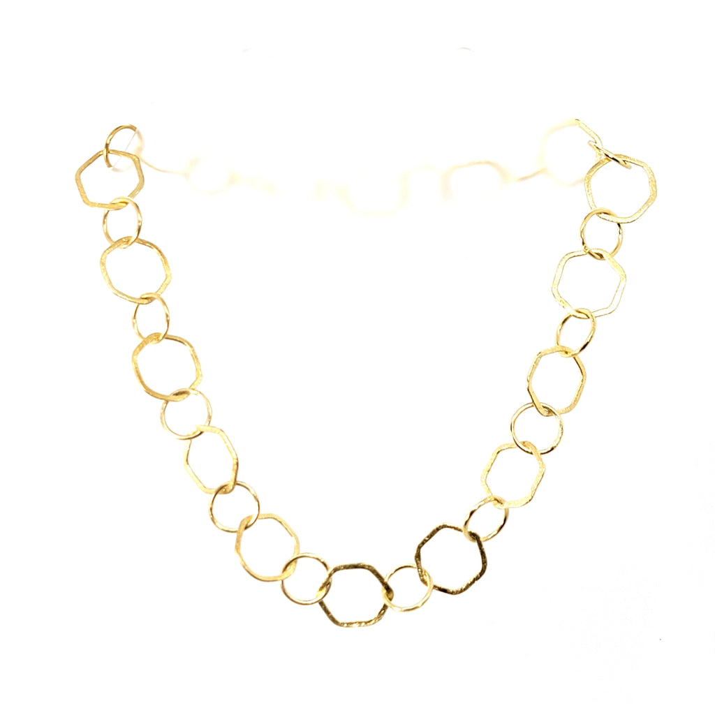 Brushed Gold Vermeil Hexagon Links Necklace - Leila Jewels