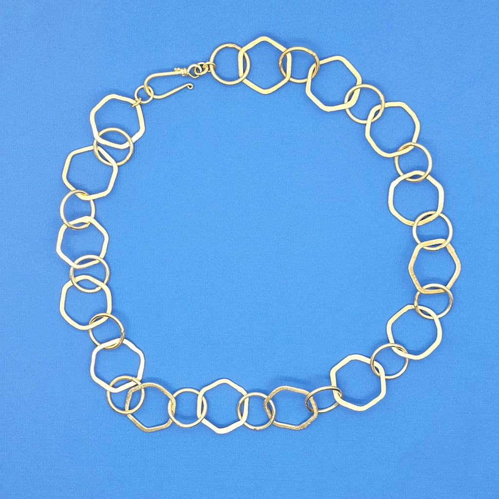 Brushed Gold Vermeil Hexagon Links Necklace - Leila Jewels