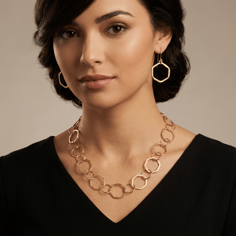 Brushed Gold Vermeil Hexagon Earrings - Leila Jewels