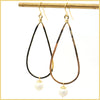 Hammered Long Teardrop Earrings with Pearl Drop - Leila Jewels