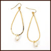 Hammered Long Teardrop Earrings with Pearl Drop - Leila Jewels