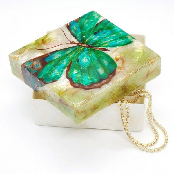 Green Butterfly Capiz Shell Painted Trinket Box - Leila Jewels