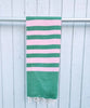 Turkish Towel / Sarong / Beach Towel - Green Pink Stripe - Leila Jewels