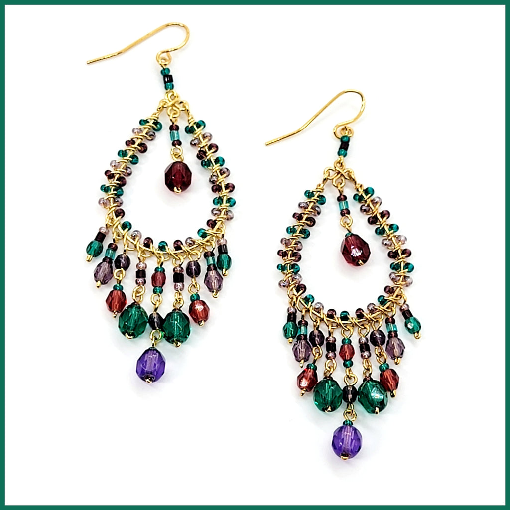 Handmade Beaded Chandelier Earrings - Clear Red Drop - Leila Jewels