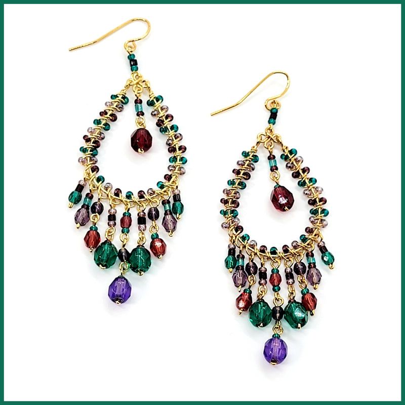 Handmade Beaded Chandelier Earrings - Clear Red Drop - Leila Jewels