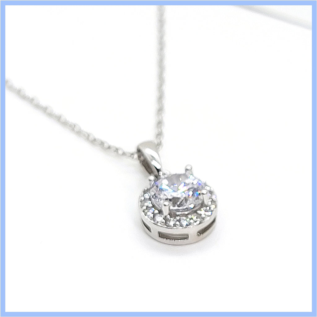Sterling Halo Pendant Necklace - Leila Jewels