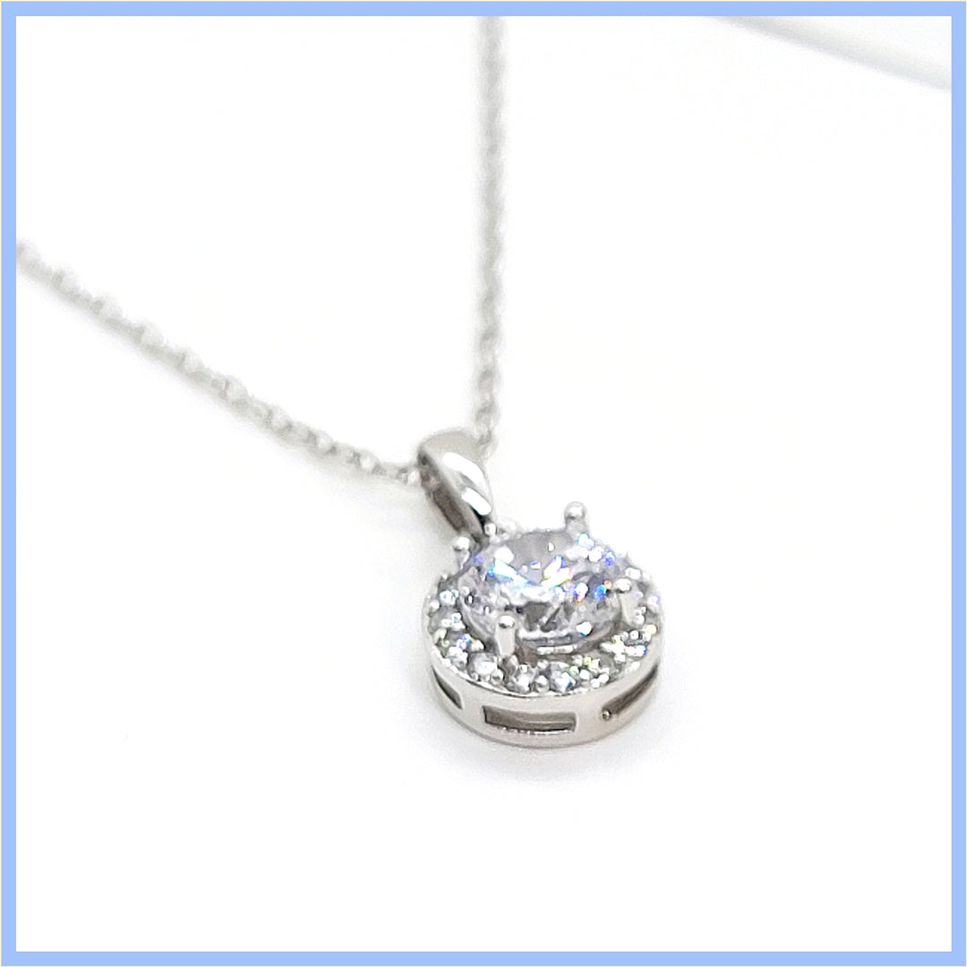 Sterling Halo Pendant Necklace - Leila Jewels