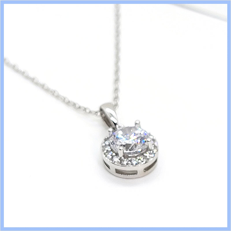 Sterling Halo Pendant Necklace - Leila Jewels