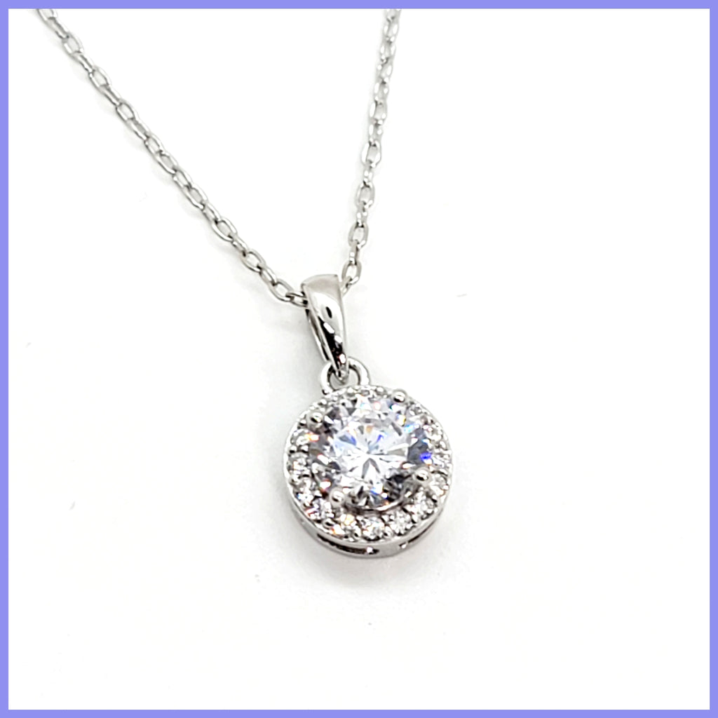 Sterling Halo Pendant Necklace - Leila Jewels