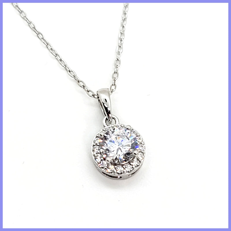 Sterling Halo Pendant Necklace - Leila Jewels