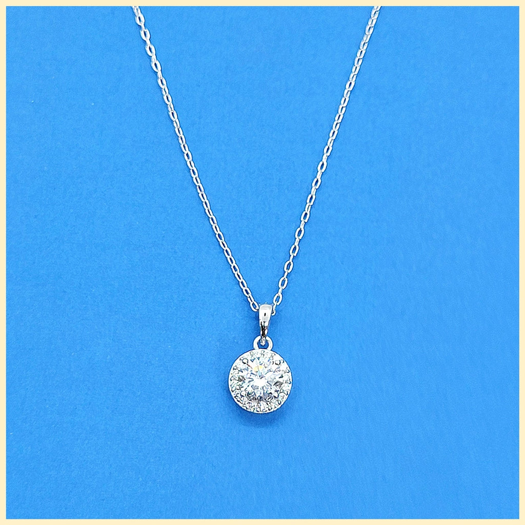 Sterling Halo Pendant Necklace - Leila Jewels