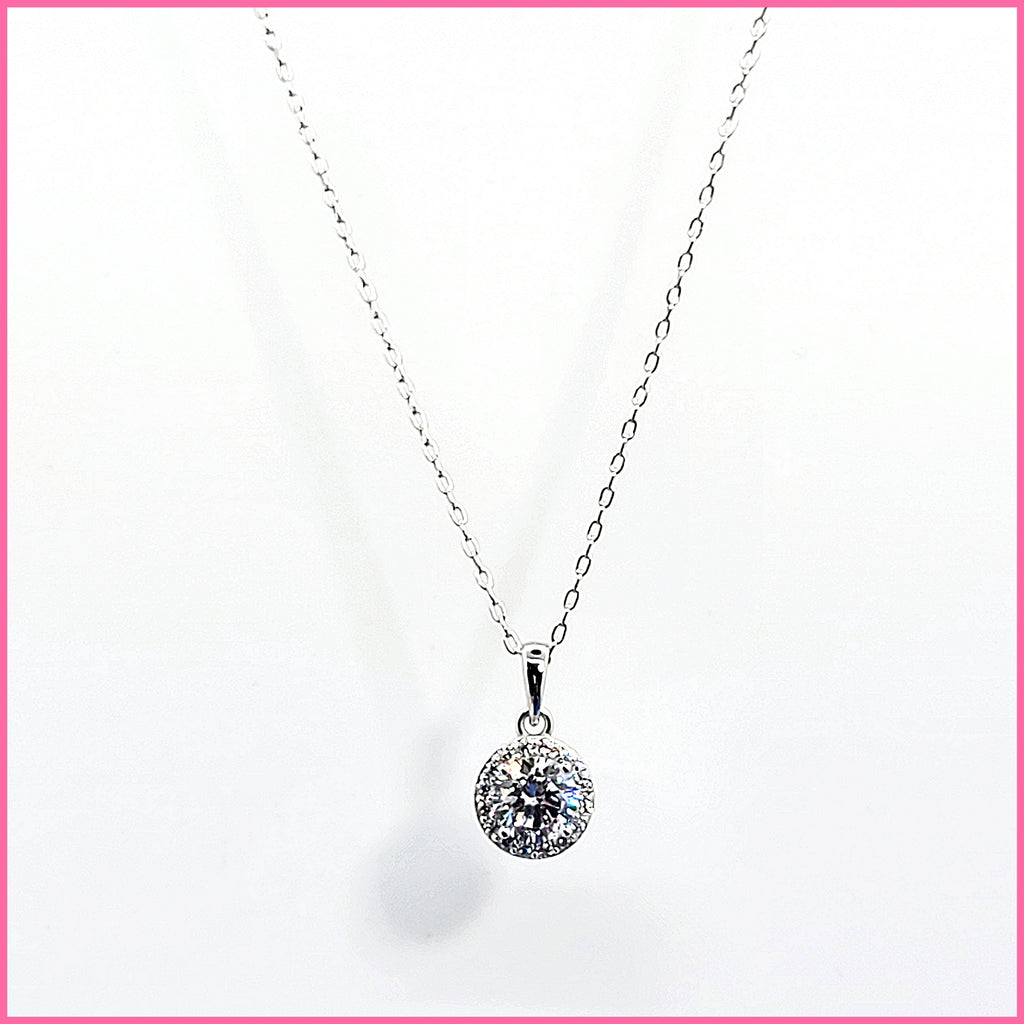 Sterling Halo Pendant Necklace - Leila Jewels
