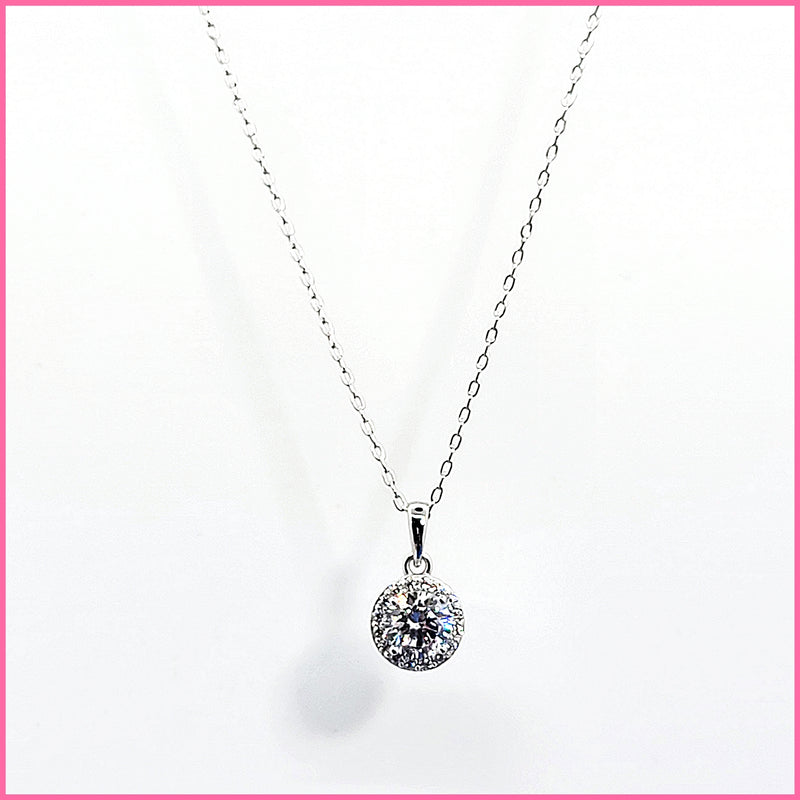 Sterling Halo Pendant Necklace - Leila Jewels
