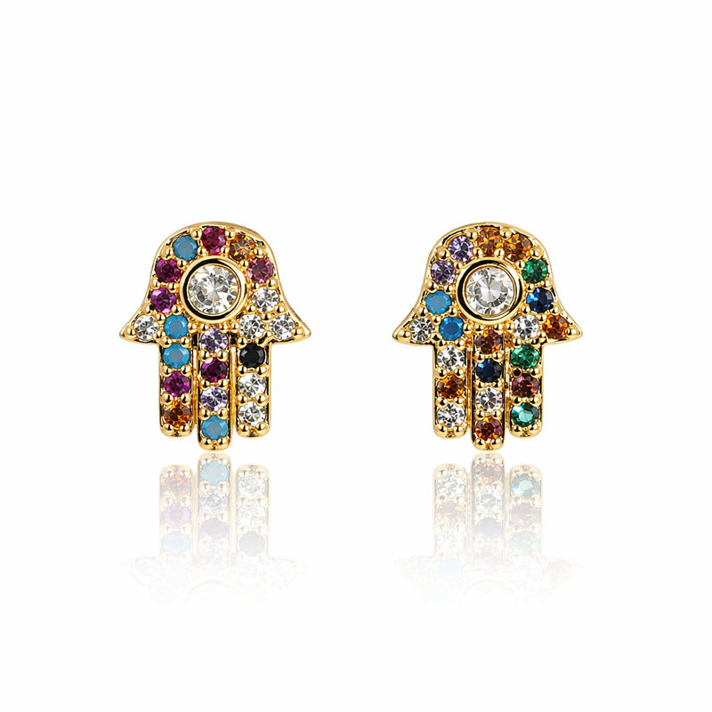 Multicolor Crystal Hamsa Stud Earrings