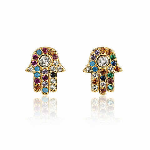 Multicolor Crystal Hamsa Stud Earrings - Leila Jewels