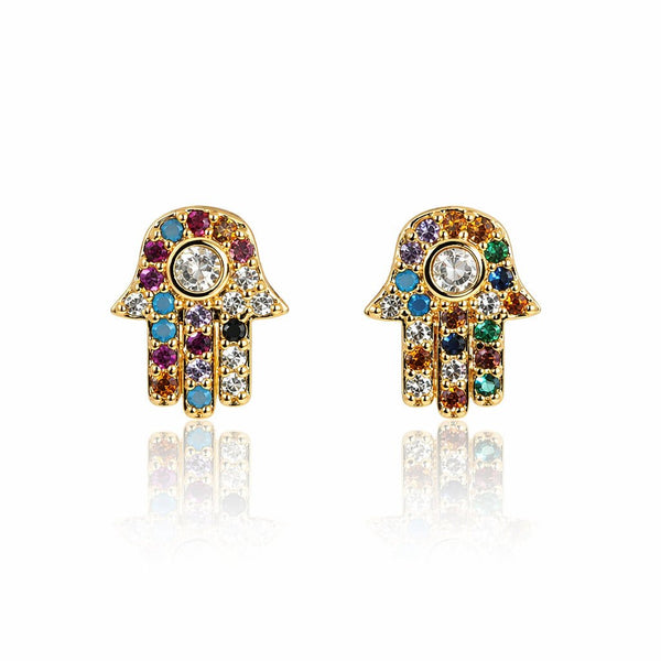 Multicolor Crystal Hamsa Stud Earrings - Leila Jewels