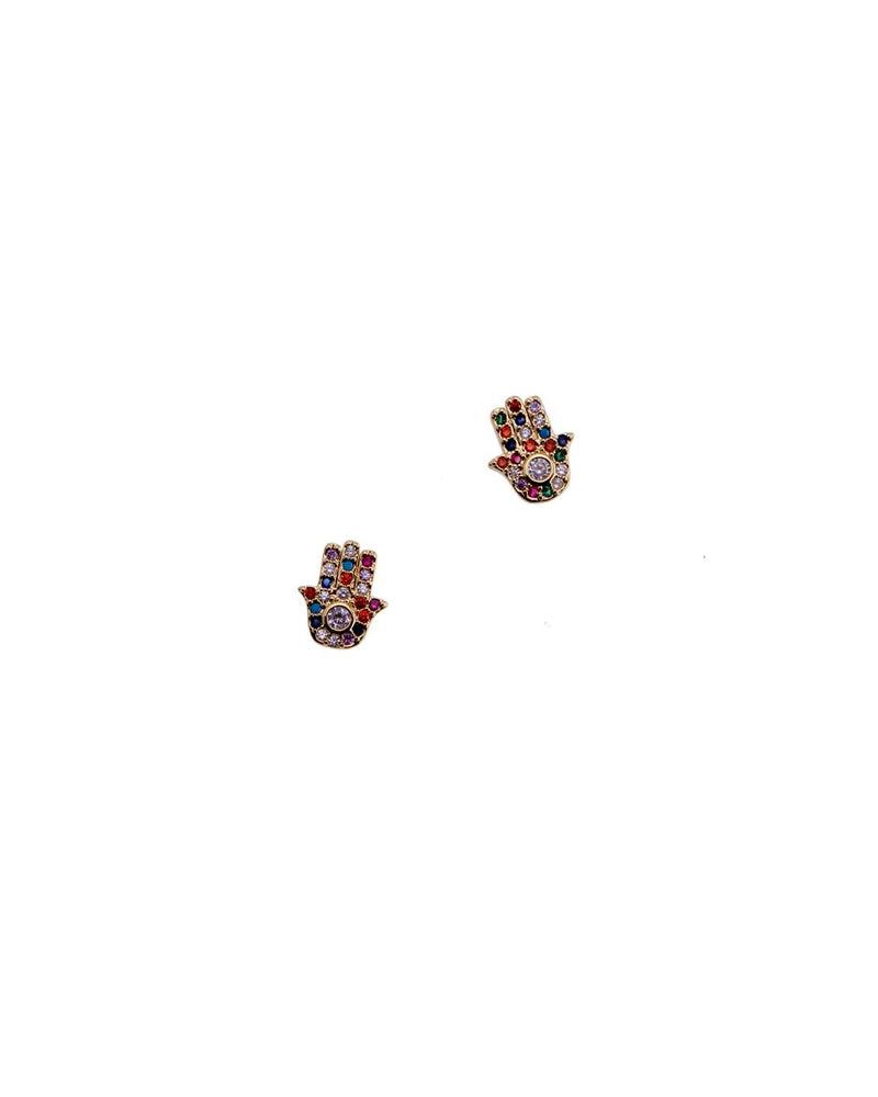 Multicolor Crystal Hamsa Stud Earrings