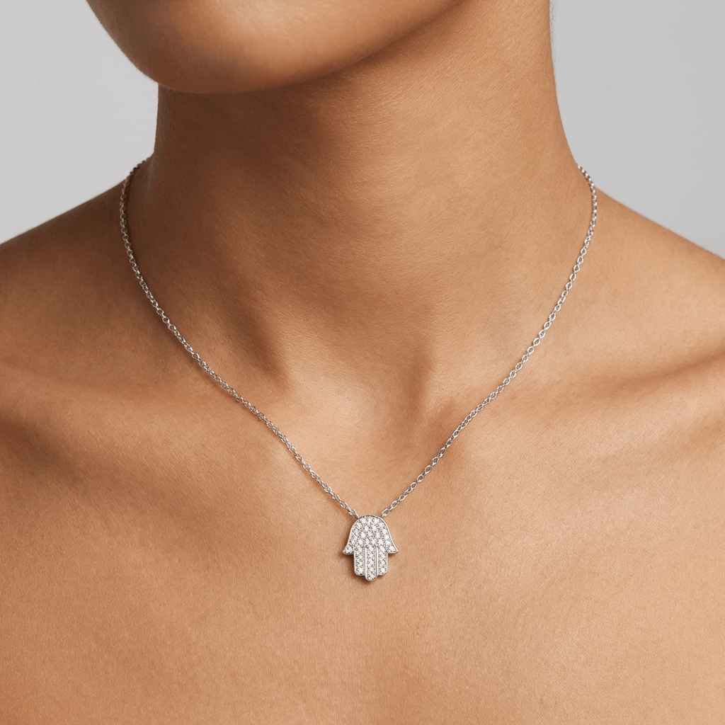 Sterling Silver and Swarovski Pavé Hamsa Necklace - Leila Jewels